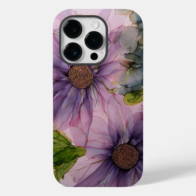 Coques Case-Mate iPhone fleur d'encre d'alcool rose et violet (Verso)