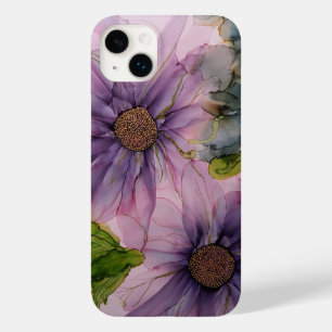 Coque Case-Mate iPhone fleur d'encre d'alcool rose et violet