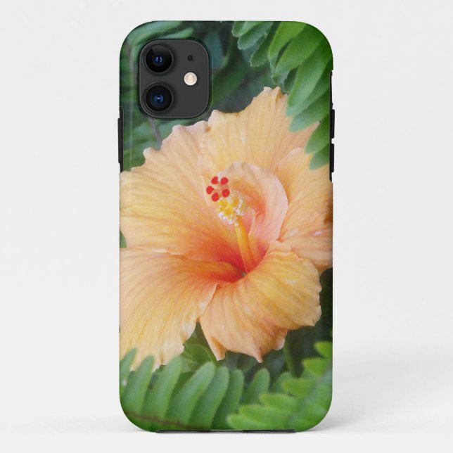 Coques Case-Mate iPhone Fleur d'Hibiscus orange avec des fougères (Dos)