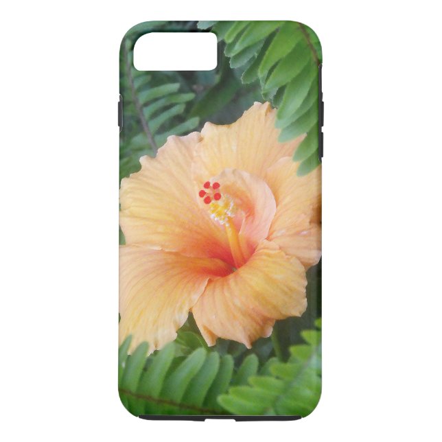 Coques Case-Mate iPhone Fleur d'Hibiscus orange avec fougères (Dos)