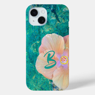 Coque Case-Mate iPhone Fleur d'hibiscus rose eau turquoise tropicale