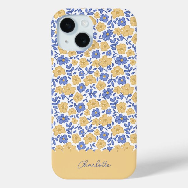 Coques Case-Mate iPhone Fleur Ditsy Prépa Coquette Fille Jaune et Bleu (Verso)