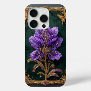 Coque Case-Mate iPhone Fleur élégante violette incrustée de bijoux