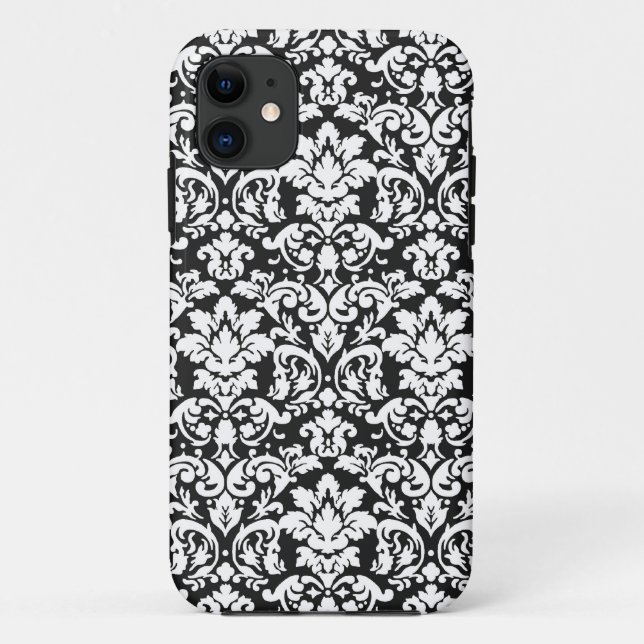 Coques Case-Mate iPhone fleur en damassé noir et blanc (Dos)