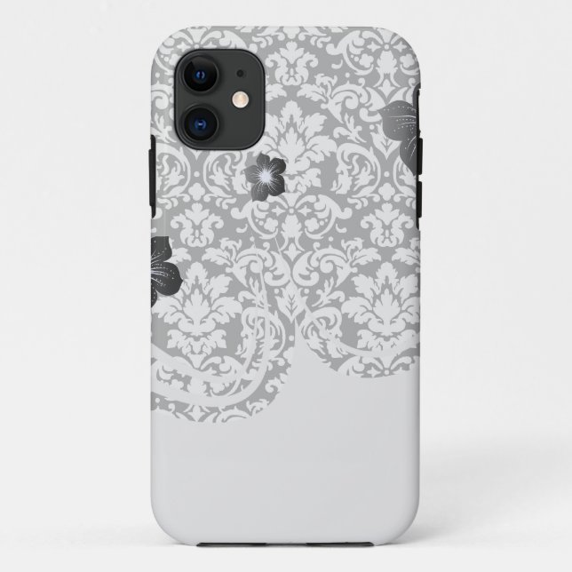 Coques Case-Mate iPhone fleur en damassé noir et blanc (Dos)