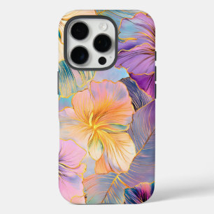 Coque iPhone 16 Pro Fleur Exotique Feuille en fleurs bleues
