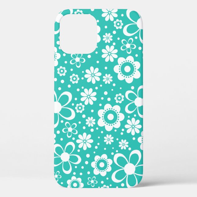 Coques Case-Mate iPhone Fleur florale blanche turquoise (Verso)