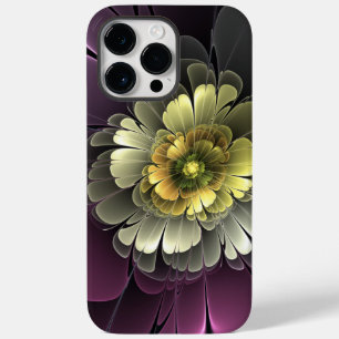 Coque Case-Mate iPhone Fleur fractale abstraite moderne gris khaki pourpr