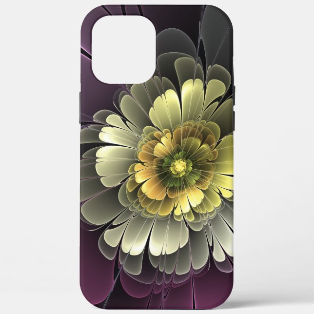 Coques Case-Mate iPhone Fleur fractale abstraite moderne gris pourpre kaki (Verso)