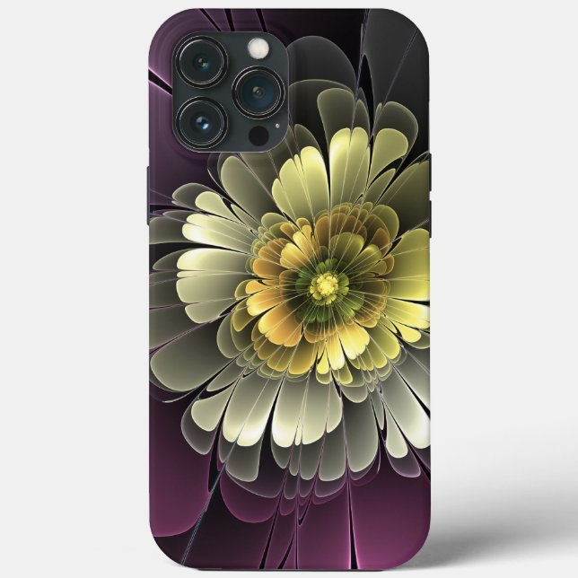 Coques Case-Mate iPhone Fleur fractale abstraite moderne gris pourpre kaki (Verso)