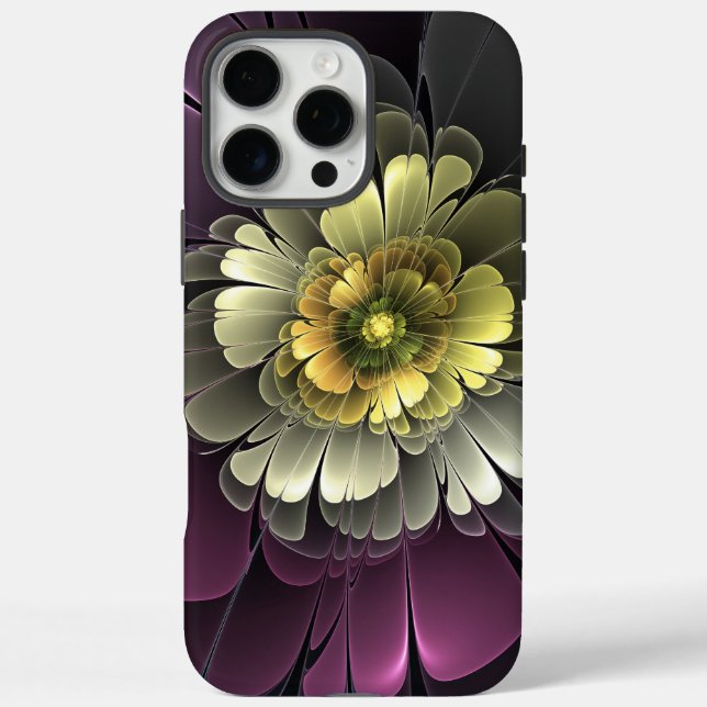 Coques Case-Mate iPhone Fleur fractale grise et pourpre moderne abstraite (Verso)