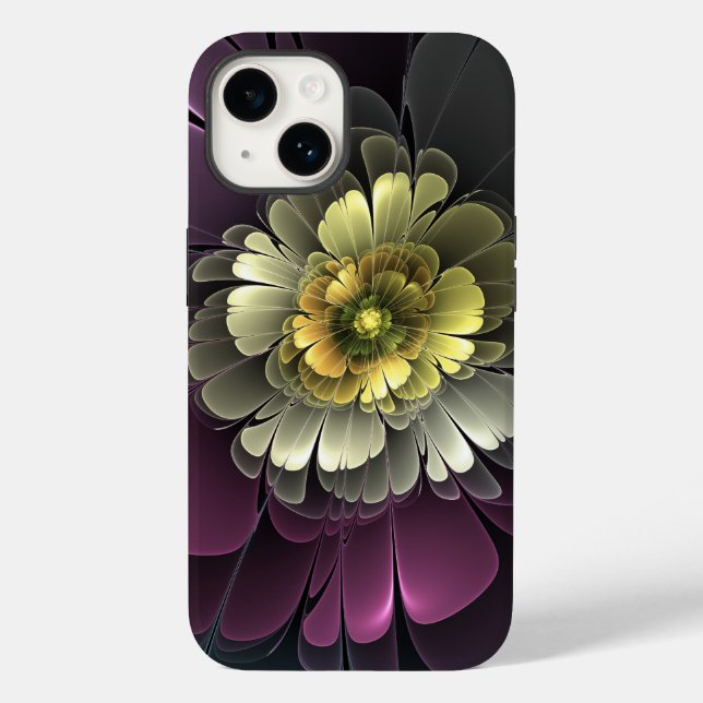 Coques Case-Mate iPhone Fleur fractale grise et pourpre moderne abstraite (Verso)