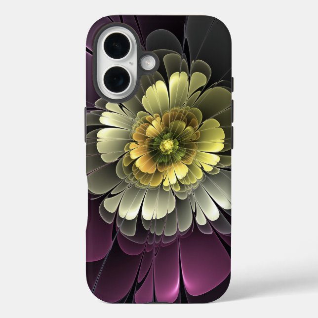 Coques Case-Mate iPhone Fleur fractale grise et pourpre moderne abstraite (Verso)