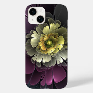 Coque Case-Mate iPhone Fleur fractale grise et pourpre moderne abstraite