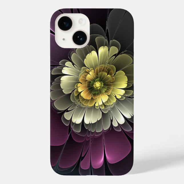 Coques Case-Mate iPhone Fleur fractale grise et pourpre moderne abstraite (Verso)