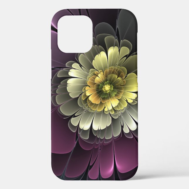 Coques Case-Mate iPhone Fleur fractale grise pourpre moderne abstraite (Verso)