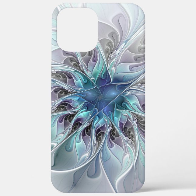Coques Case-Mate iPhone Fleur fractale moderne abstraite avec du bleu (Verso)