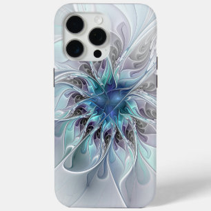 Coque Case-Mate iPhone Fleur fractale moderne abstraite avec du bleu
