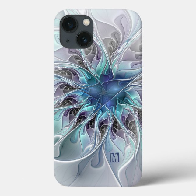 Coques Case-Mate iPhone Fleur fractale moderne abstraite avec monogramme b (Verso)