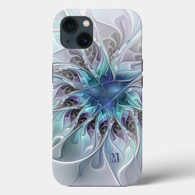 Coques Case-Mate iPhone Fleur fractale moderne abstraite avec monogramme b (Verso)