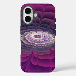Coque Pour iPhone 16 Fleur frappante abstraite fractale colorée rose