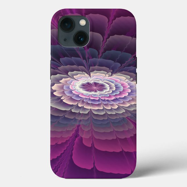Coques Case-Mate iPhone Fleur frappante abstraite fractale couleur rose (Verso)