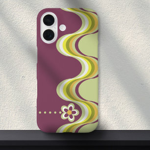 Coque Pour iPhone 16 Fleur géométrique Super rétro moderne violet vert