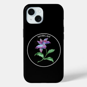 Coque Case-Mate iPhone Fleur iridescente, cercle noir sur fond noir, nom