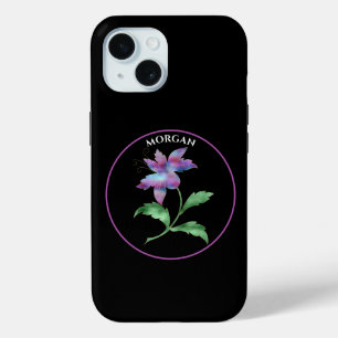 Coque Case-Mate iPhone Fleur iridescente, Cercle Violet sur Fond Noir, No