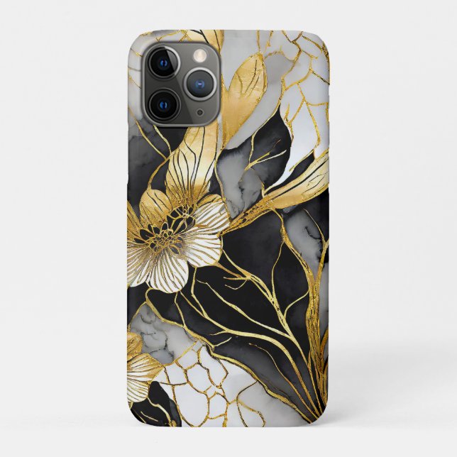 Coques Case-Mate iPhone Fleur Japonaise Or Noir (Dos)