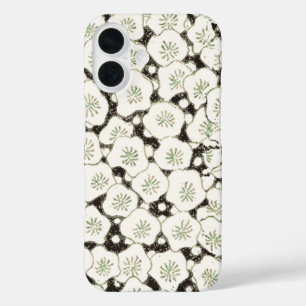 Coques iPhone 16 Fleur japonaise vintage 1902 : Fleur noire et blan