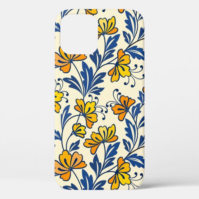 Coques Case-Mate iPhone Fleur jaune et feuille bleue design sans soudure (Verso)