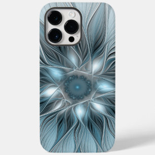 Coque Case-Mate iPhone Fleur Joyeuse Abstrait gris bleu floral Fractal