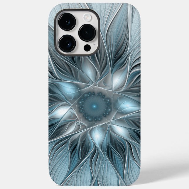 Coques Case-Mate iPhone Fleur Joyeuse Abstrait gris bleu floral Fractal (Verso)