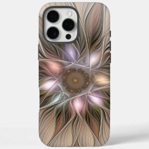 Coque iPhone 16 Pro Max Fleur joyeuse abstraite beige marron floral fracta