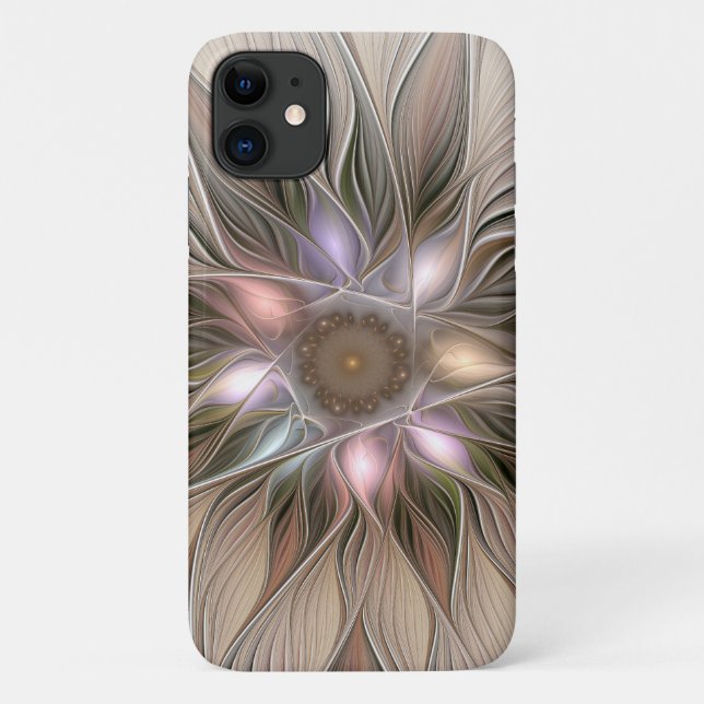 Coques Case-Mate iPhone Fleur joyeuse abstraite beige marron floral fracta (Dos)