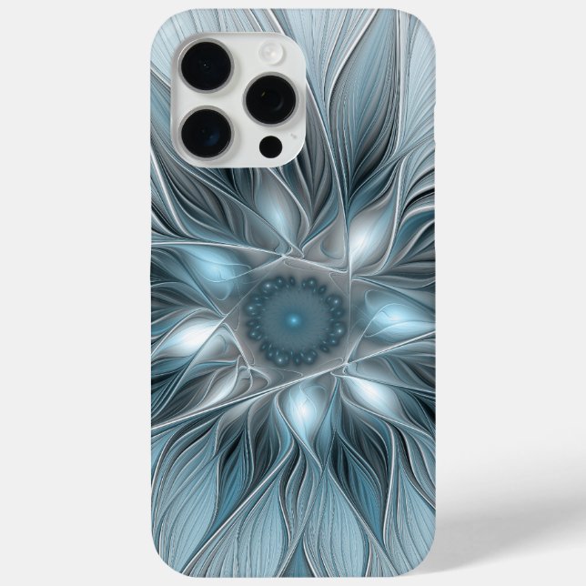 Coques Case-Mate iPhone Fleur joyeuse abstraite fleur grise bleue fractale (Verso)