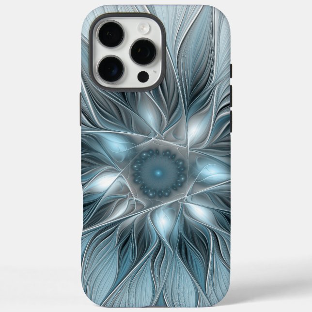 Coques Case-Mate iPhone Fleur joyeuse abstraite florale fractale bleu gris (Verso)