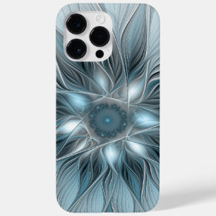 Coque Case-Mate iPhone Fleur joyeuse abstraite florale fractale bleue gri
