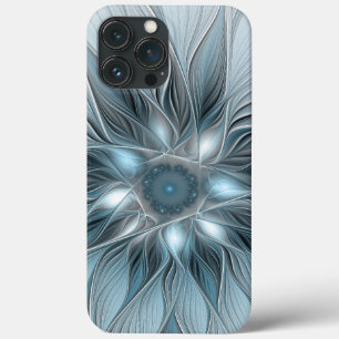 Case-Mate iPhone Case Fleur joyeuse abstraite florale fractale bleue gri