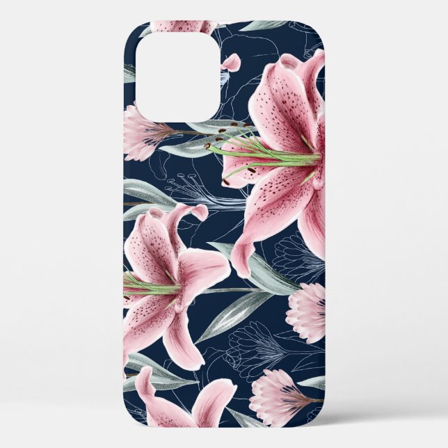 Coques Case-Mate iPhone Fleur Lilly Rose Motif sans couture. (Verso)