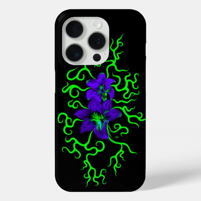 Coques Case-Mate iPhone Fleur Lily violette sur noir (Verso)