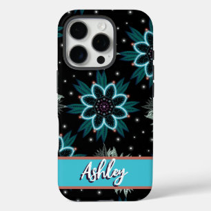 Coque iPhone 16 Pro Fleur Mandala de Bohême Noir Personnalisée