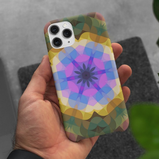 Coques Case-Mate iPhone Fleur Mandala rétro bleu rose et jaune (Créateur téléchargé)