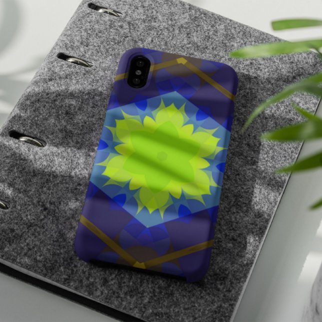 Coques Case-Mate iPhone Fleur Mandala Retro Vert et Bleu (Créateur téléchargé)