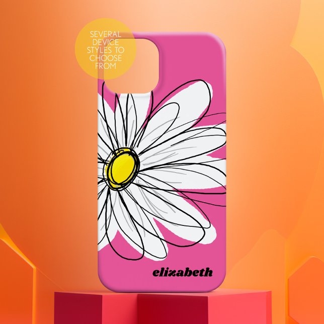 Coques Case-Mate iPhone Fleur marguerite tendance avec nom - jaune rose (Personalized Case-Mate Phone Case - Choose Your Device and Add Text or Completely Customize)