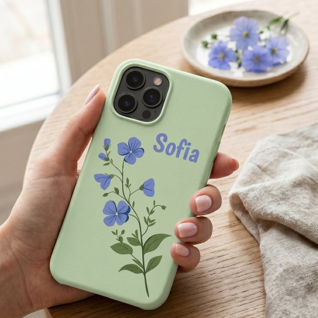 Coques Case-Mate iPhone Fleur moderne élégante bleu fille chic de style (Créateur téléchargé)