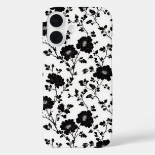 Coque Pour iPhone 16 Fleur noire monochrome vintage Toile Nature