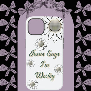 Coque Case-Mate iPhone Fleur paisible Jésus dit que je suis digne blanc