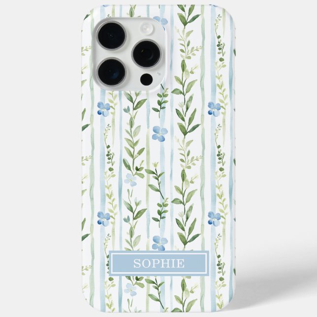 Coques Case-Mate iPhone Fleur personnalisée rayée bleue (Verso)